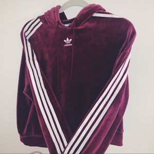 Adidas Velour velvet burgundy cropped hoodie